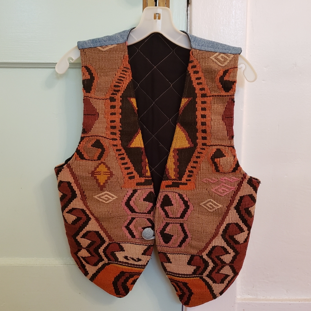 Vintage Turkish Kilim Quilted Vest